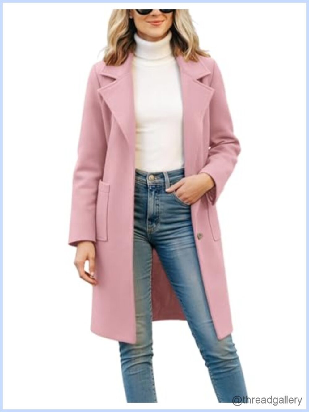 Wool Blend Notch Lapel Single Breasted Mid Long Pea Coat